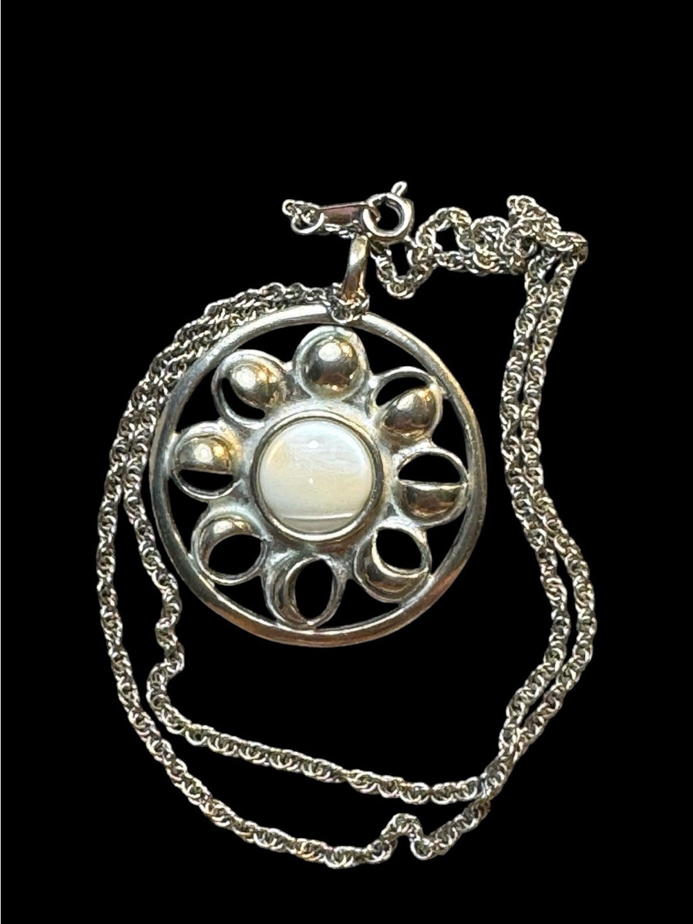 Phases of the Moon Pendant Necklace Pewter Mother Of Pearl